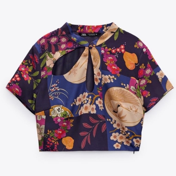 Zara Satin Effect Printed Multicolor Floral Blouse - Picture 1 of 8